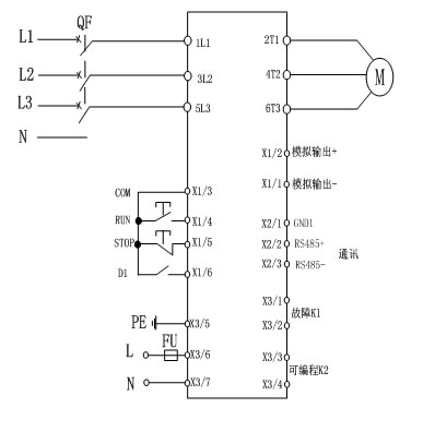 CMC-MX內(nèi)置旁路軟起動器基本接線原理圖、三角形內(nèi)接連接圖和典型應(yīng)用接線圖(圖1)